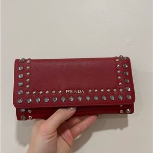 Authentic Prada Crystal Studded Saffiano Leather Continental Wallet
